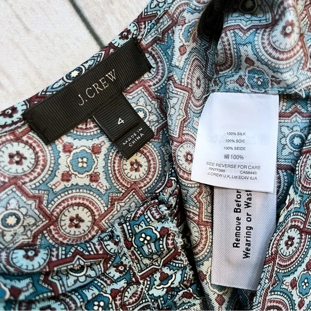 J.Crew sleeveless teal/burgundy silk ruffle foulard print top *shop@iamwarrior